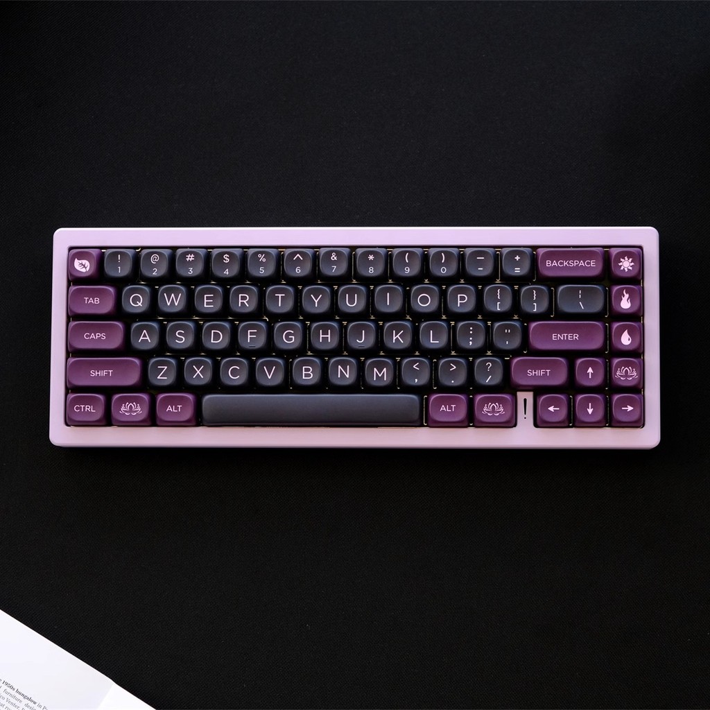Pbt Keycap MOA Black Lotus Mechanical Keyboard 5 ด้าน Dye Sublimation Dark Purple Keycaps ปรับเป็น 61/64/67/68/71/75/78/82/84/87/96/98/100/104/108
