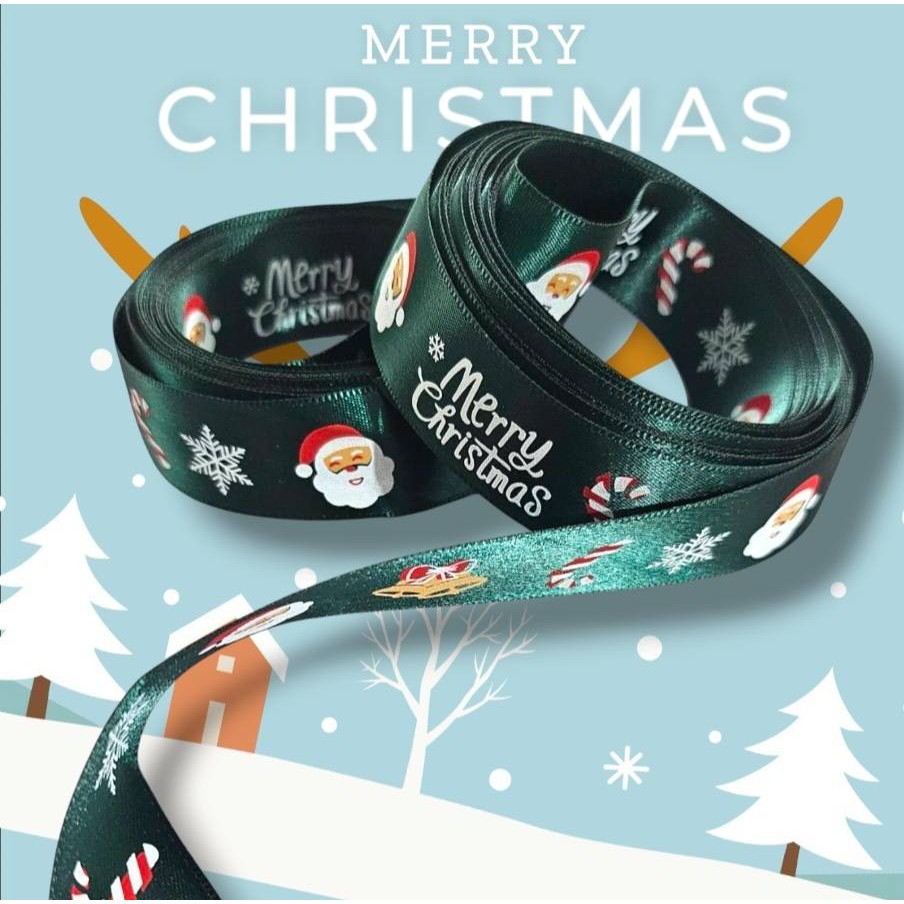 สวัสดีปีใหม่ Merry Christmas Happy New Year ริบบิ้น ผ้าต่วน ริบบิ้น ribbon for diy มีหลายสี หลายแบบให้เลือก ขนาดกว้าง 20
