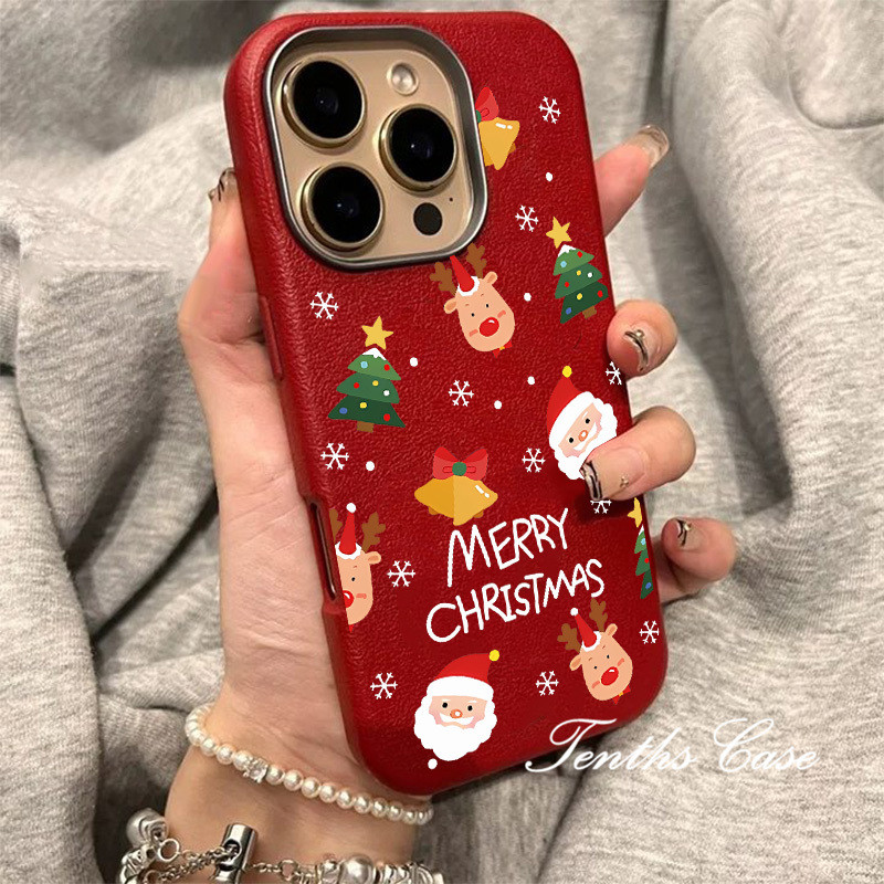 ใช้งานร่วมกับสําหรับ IPhone 17 16 11 15 14 13 12 Pro Max Xs X Xr 8 7 6 Plus Merry Christmas ธรรมดาหนังรูปแบบชุบเลนส์กรอบเคสโทรศัพท์ปกอ่อน