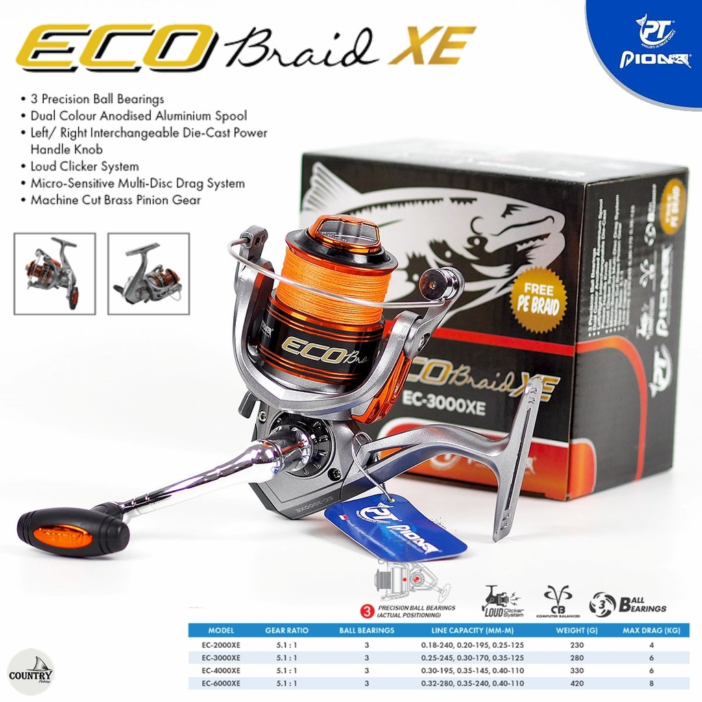 รอกตกปลา PIONEER ECO BRAID XE แถมสายพีอีฟรี! ทุกตัว