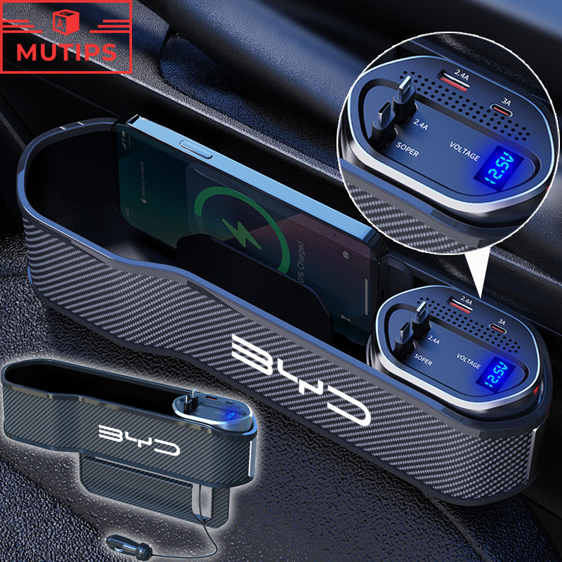 Byd รถที่นั่งกล่องเก็บที่นั่งด้านข้าง Gap Slit Organizer ชาร์จโทรศัพท์ผู้ถือสําหรับ Atto 3 หยวน Plus เพลง Plus Dolphin Mini Seal U Han EV