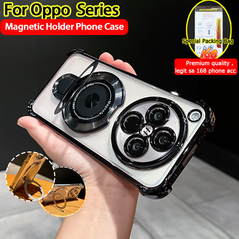 เคส OPPO Find X8 เคส OPPO Find X8 Pro เคสใสเยลลี่กันกระแทกพร้อมแม่เหล็กที่วางโทรศัพท์ขาตั้งเลนส์กล้องหนาถุงลมนิรภัยหรูหราฝาครอบโทรศัพท์