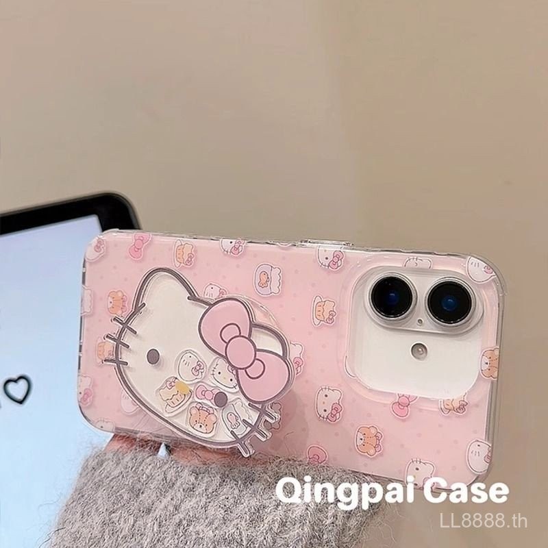 เคสโทรศัพท์สำหรับ iPhone girly สีชมพูโบว์ KT หมี16/15Promax/14รุ่นใหม่13/12/11pro เฉพาะ xsmax/XR สร้างสรรค์7/8Plus วงเล็บเพลงโยกป้องกันการตกรูใหญ่เคสป้องกันคลุมทั้งเครื่อง gfpt