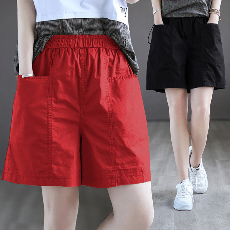 กางเกงขาสั้นผ้าฝ้าย100% ไซส์ใหญ่กางเกงขาสั้นปกปิดหน้าท้องสำหรับผู้หญิงกางเกงไซส์ใหญ่สำหรับสาวอวบฤดูร้อนเอวยางยืดขากว้างสำหรับสาวอวบ