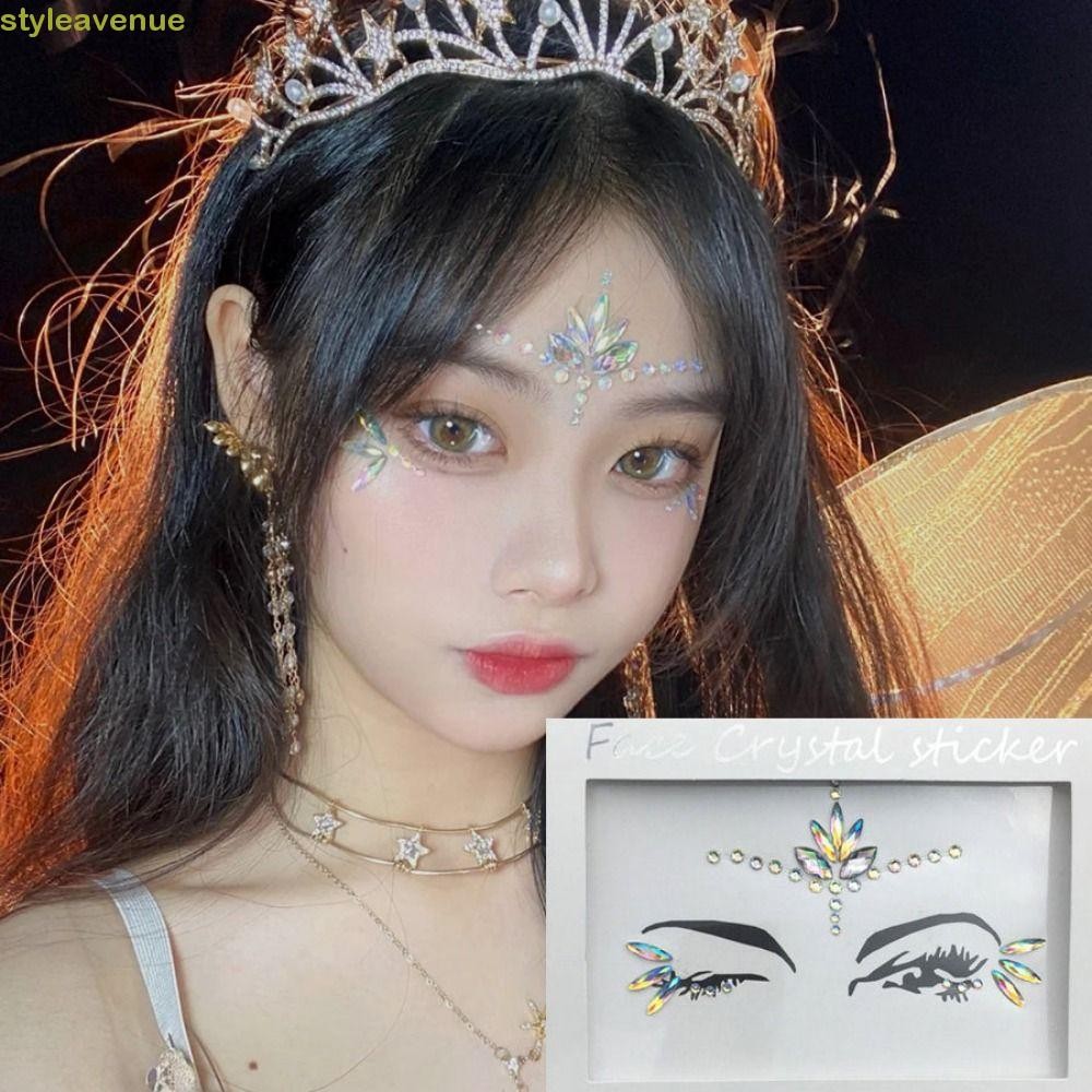 Styleavene 3D Face Tattoo สติกเกอร์คริสตัล, สักปลอมแฟชั่นอัญมณี Rhinestones สติกเกอร์, Body Art กันน้ําที่มีสีสัน Charm ชั่วคราว Tattoo สติกเกอร์ Face Jewels