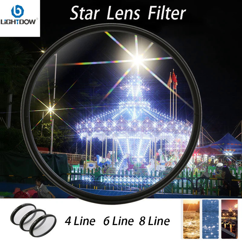 Lightdow Lens Filter 4 6 8 Line Star 49 mm 52mm 55 58 62 67 72 77 82 mm Star Lens Filter for Canon N