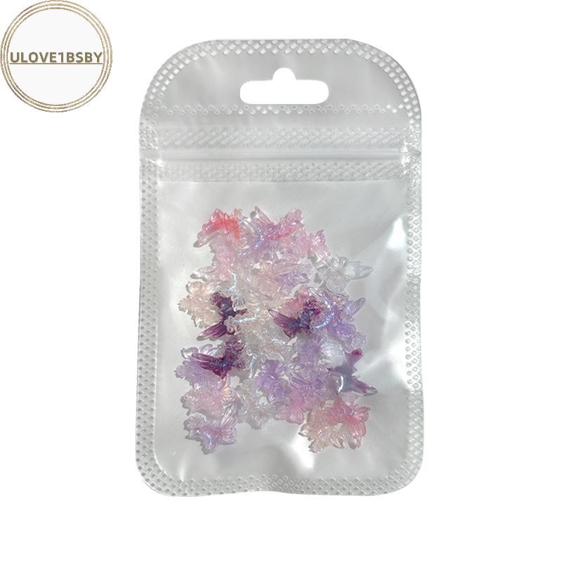 Ulove1bsby 30 ชิ้น DIY ตกแต่งเล็บ 3D ผีเสื้อเครื่องประดับดอกไม้เล็บเจาะ Aurora เรซิ่นผีเสื้อ Glitter Rose เล็บเพชรเล็บ TH