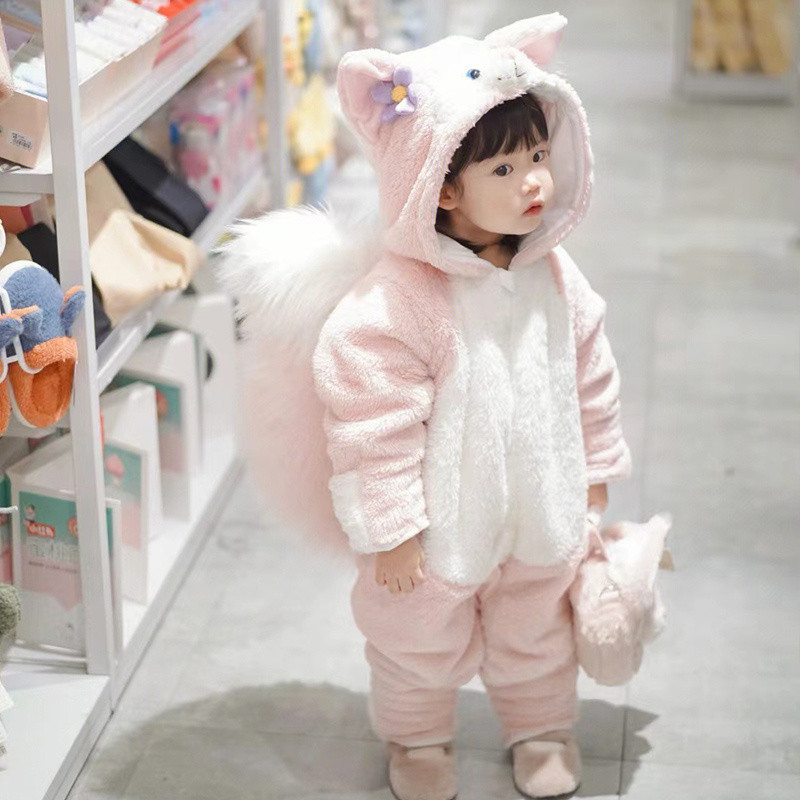 ชุดนอนเด็กผู้หญิงน่ารักฤดูใบไม้ร่วงและฤดูหนาว2025ใหม่ Lingna Belle เด็กกำมะหยี่ชุดนอนชิ้นเดียวชุดประกอบด้วยหางม้าเหมาะสำหรับเด็ก ที่มีขนาด 80 หลาถึง 130 หลา. - รูปที่ 3