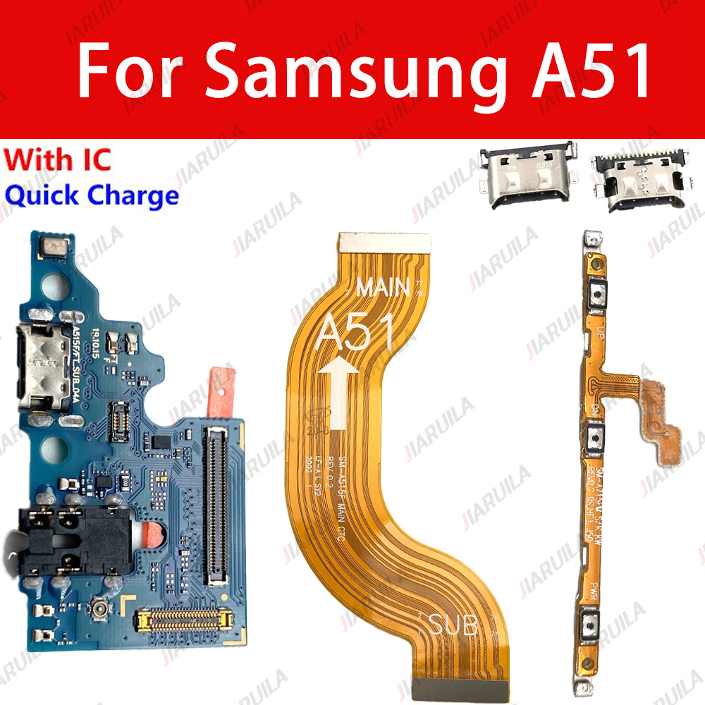 พร้อมพอร์ตบอร์ดชาร์จ ic usb สําหรับ Samsung A51 A515F พร้อมไมโครโฟนเมนบอร์ดหลักเปิดปุ่มเชื่อมต่อสายเคเบิล Flex