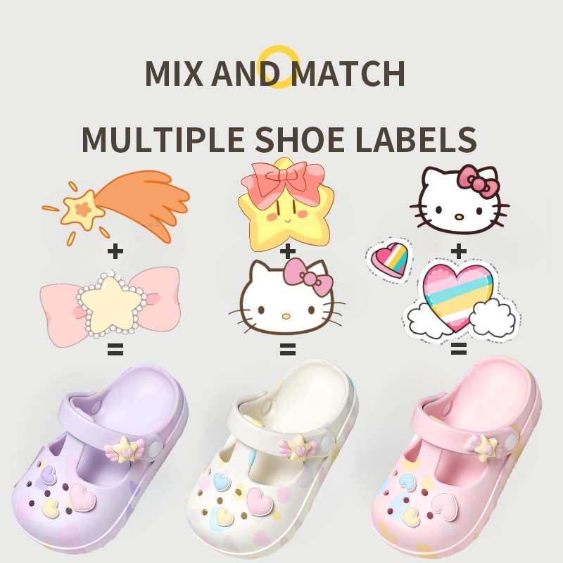 Cheerful Mario 17-22ซม Rainbow Star&Kitty Cat Slipper เด็กผู้หญิง พิมพ์สี รองเท้าแตะนิ่มเด็ก แฟชั่น น่ารัก รองเท้ารัดส้นเด็กผู้หญิง