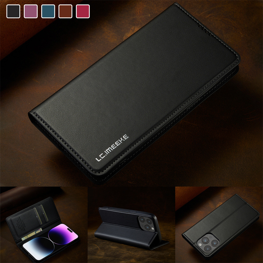 เคส for iPhone 16 Pro Max 15 14 Plus 13 12 11 7 8 SE 2020 2022 2024 SE2 SE3 SE4 Flip PUปกหนังกระเป๋าสตางค์แม่เหล็กพร้อมช่องใส่การ์ดขาตั้งSoft TPU Shellเคสโทรศัพท์ Leather Cover Magnetic Wallet With Card Slots Holder Stand Soft TPU Shell Phone Casing