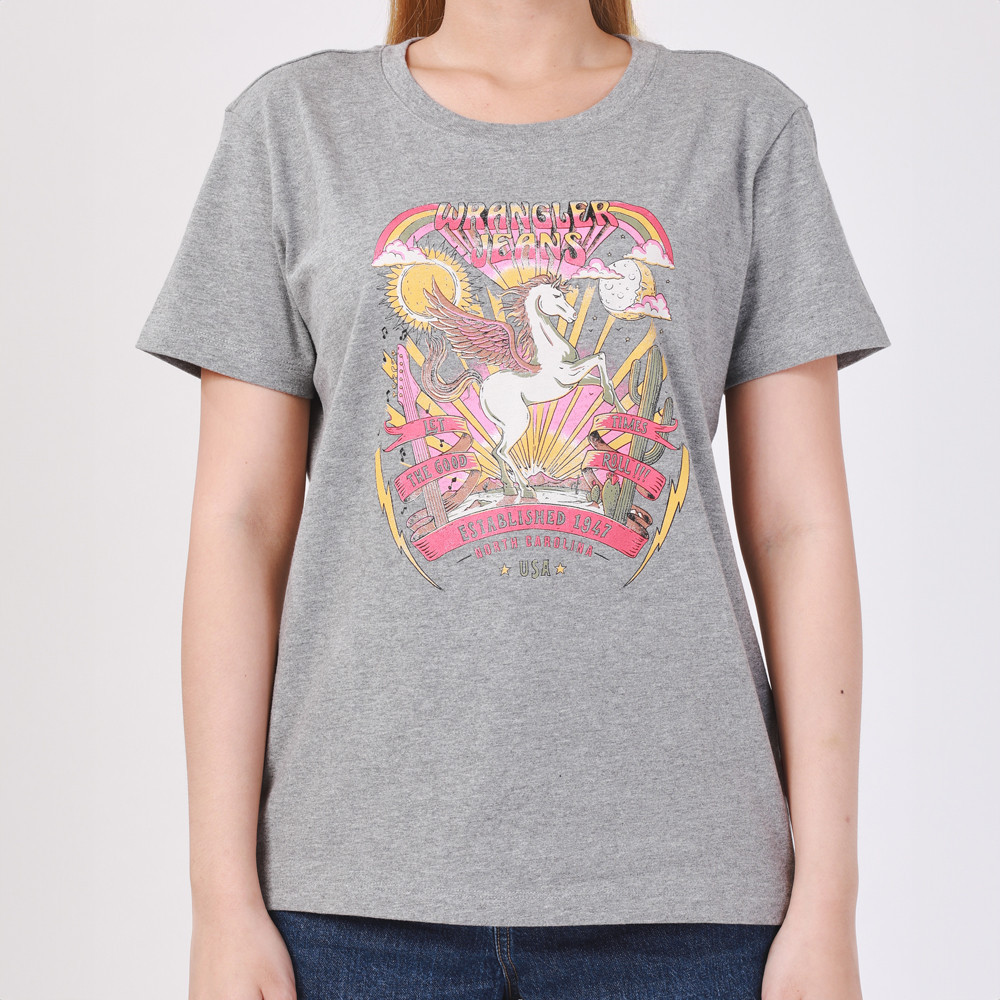 WRANGLER เสื้อยืดแขนสั้นผู้หญิง คอลเลคชั่น Legend Of Wrangler FW24 รุ่น WR F124WTSSN10 - สีเทา