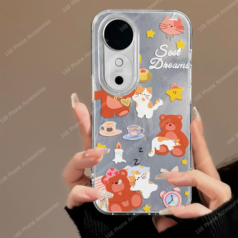 เคส Vivo V40 เคส Vivo V40 Pro เคสการ์ตูนหมีด้านแข็งกันกระแทกเคสเลนส์เคสโทรศัพท์สําหรับผู้หญิงสาวนักเ