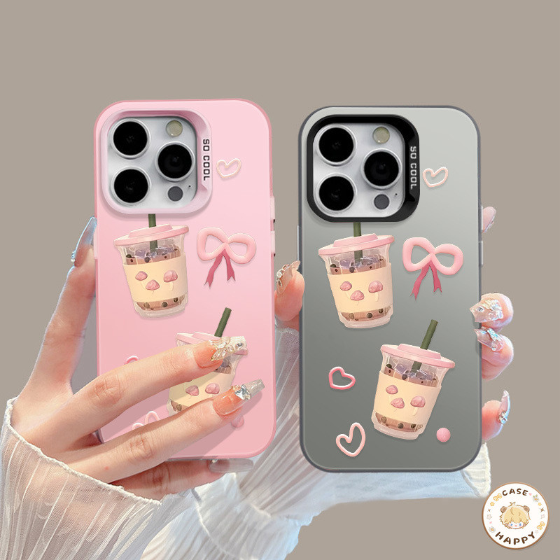 เคสไอโฟน 13 15 สำหรับ IPhone 16 11 12 14 Pro Max 13 8 7 15 16 14 Plus X XR XS Max SE 2020 แฟชั่นน่ารักชาโบว์กับนมรักหัวใ