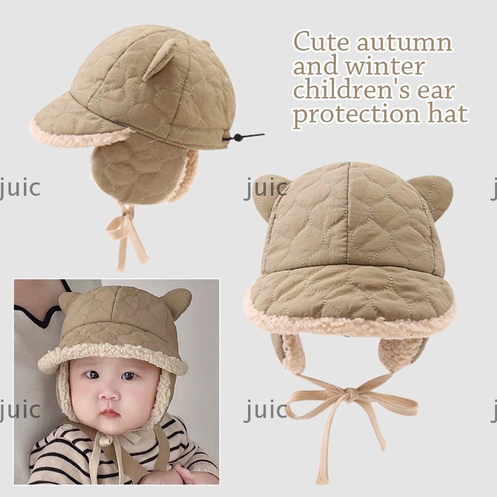 Juic 2-10 ปี หมวกเด็กฤดูหนาว, อุปกรณ์ป้องกันหูกันลมหมวกบีนนี่, กลางแจ้ง Thicken นุ่มน่ารักเด็กถักหมวกทารกแรกเกิดเด็กวัยหัดเดิน