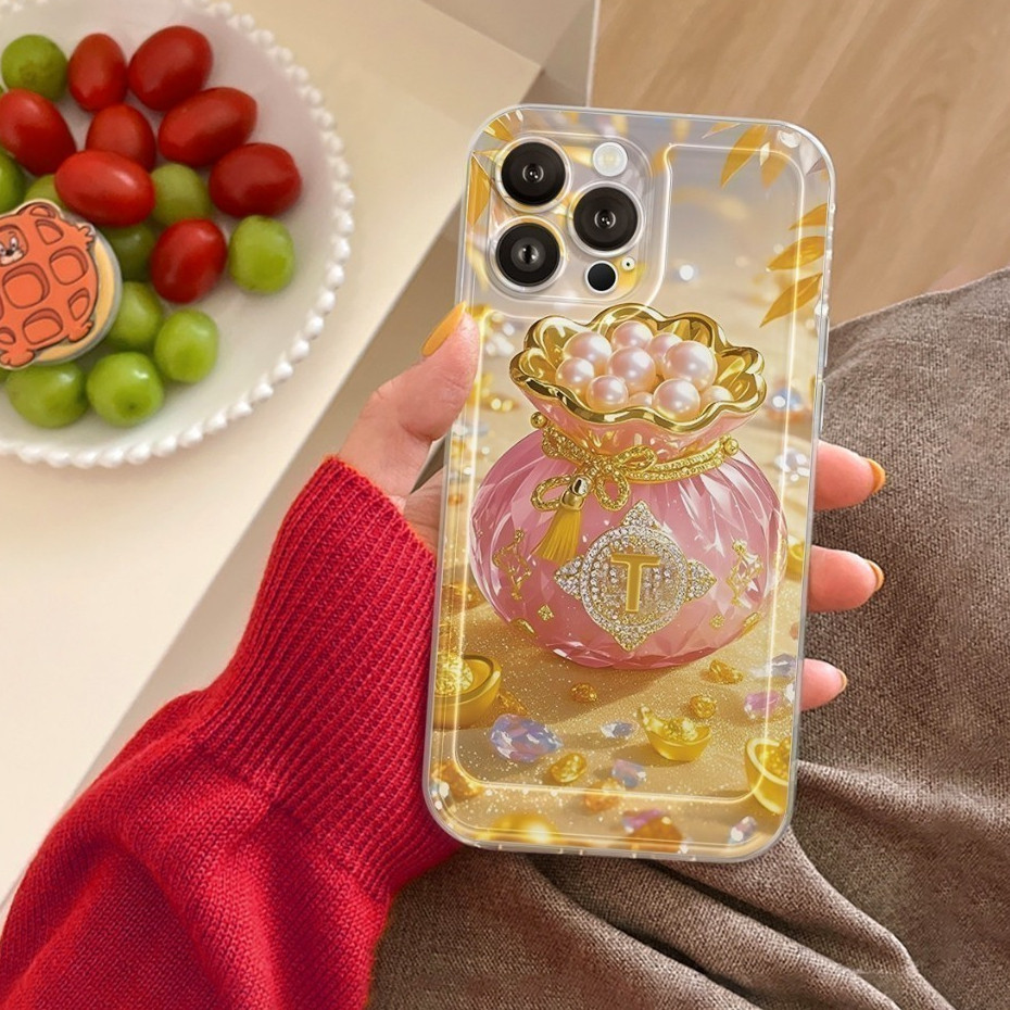 Lucky Jade Bag เคส iPhone สําหรับ Tet 2025 โปร่งใส ป้องกันกล้อง - iP 6/6s/7/8/Plus/X/XS/11/12/13/14/