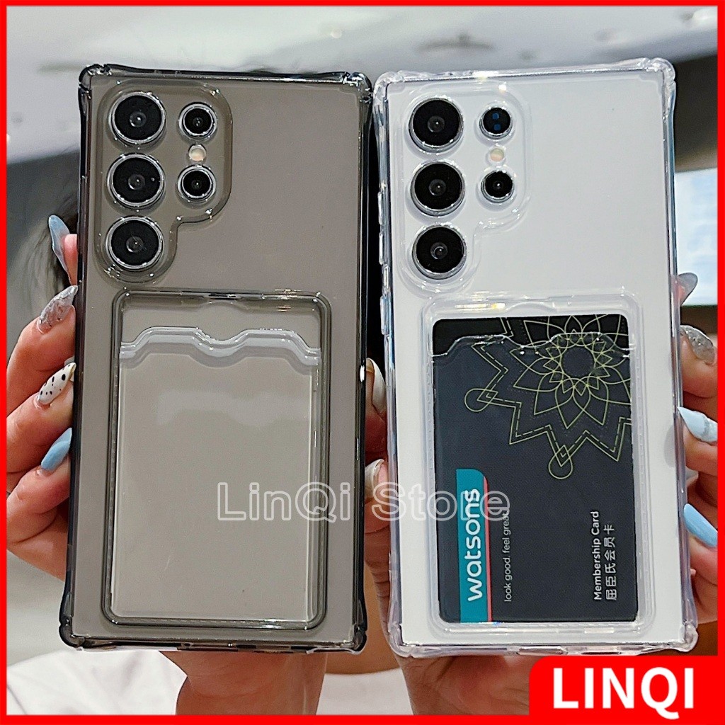 SAMSUNG กันกระแทกผู้ถือบัตรเคสโทรศัพท์สําหรับsamsung S24 S23 S22 S21 S20 Plus Ultra FE A05S A15 A25 A35 A55 5G Simple Clear Cover