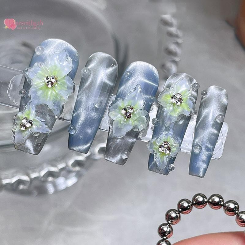RENBG Nail Art รอบแม่เหล็กลูกปัดดอกไม้น้ําแข็ง Eye Strong แม่เหล็กเล็บ 10 ชิ้น TH