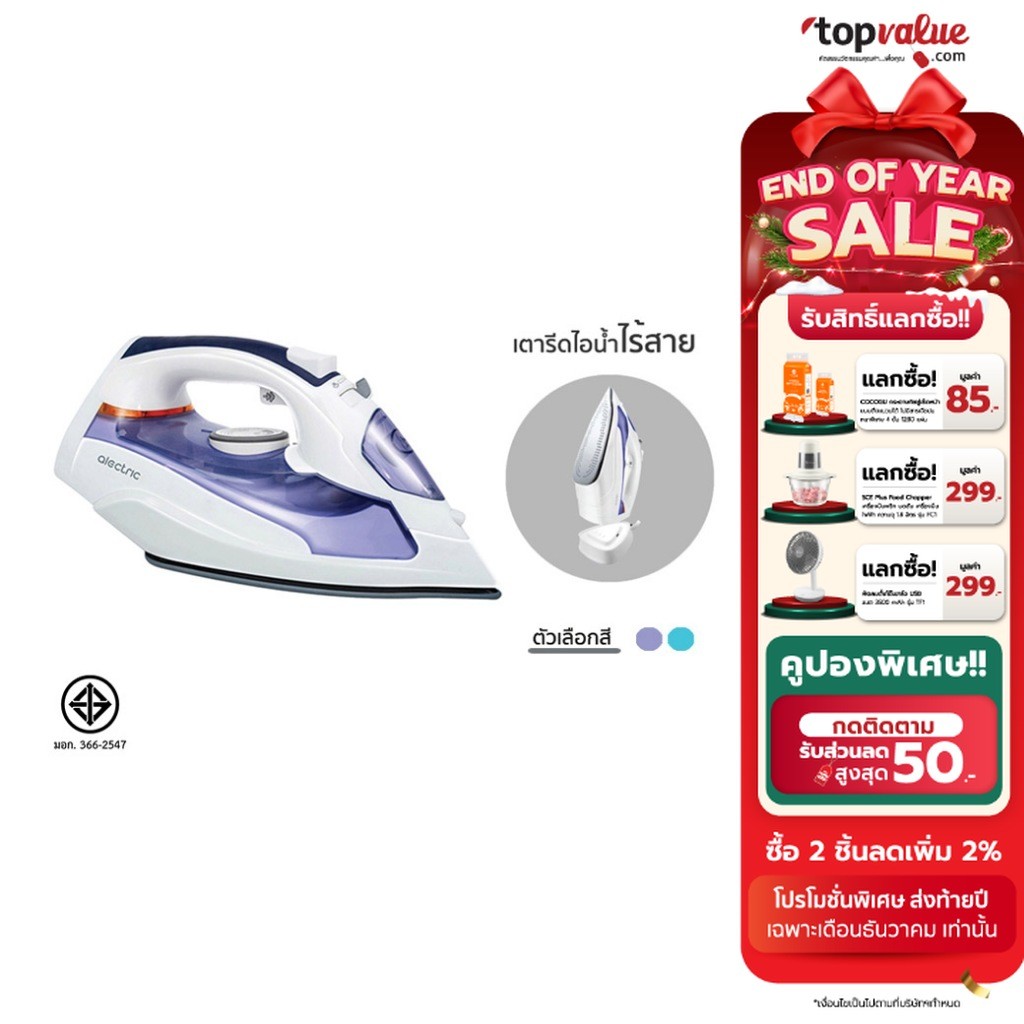 [ทักแชทรับโค้ด] Alectric เตารีดไอน้ำไร้สาย 2000 วัตต์ รุ่น PSI1 - รับประกัน 3 ปี