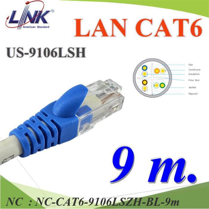 NC 9 เมตร สายแลนสำเร็จรูป Link CAT6 US-9106LSZH สีขาว CAT6-9106LSZH-BL-9m