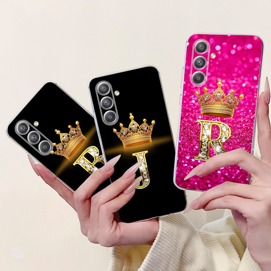 สําหรับ Samsung Galaxy A55 A35 5G กรณี SM-A356B SM-A556B ฝาครอบซิลิโคนใสน่ารักมงกุฎตัวอักษร Soft TPU คู่เคสโทรศัพท์