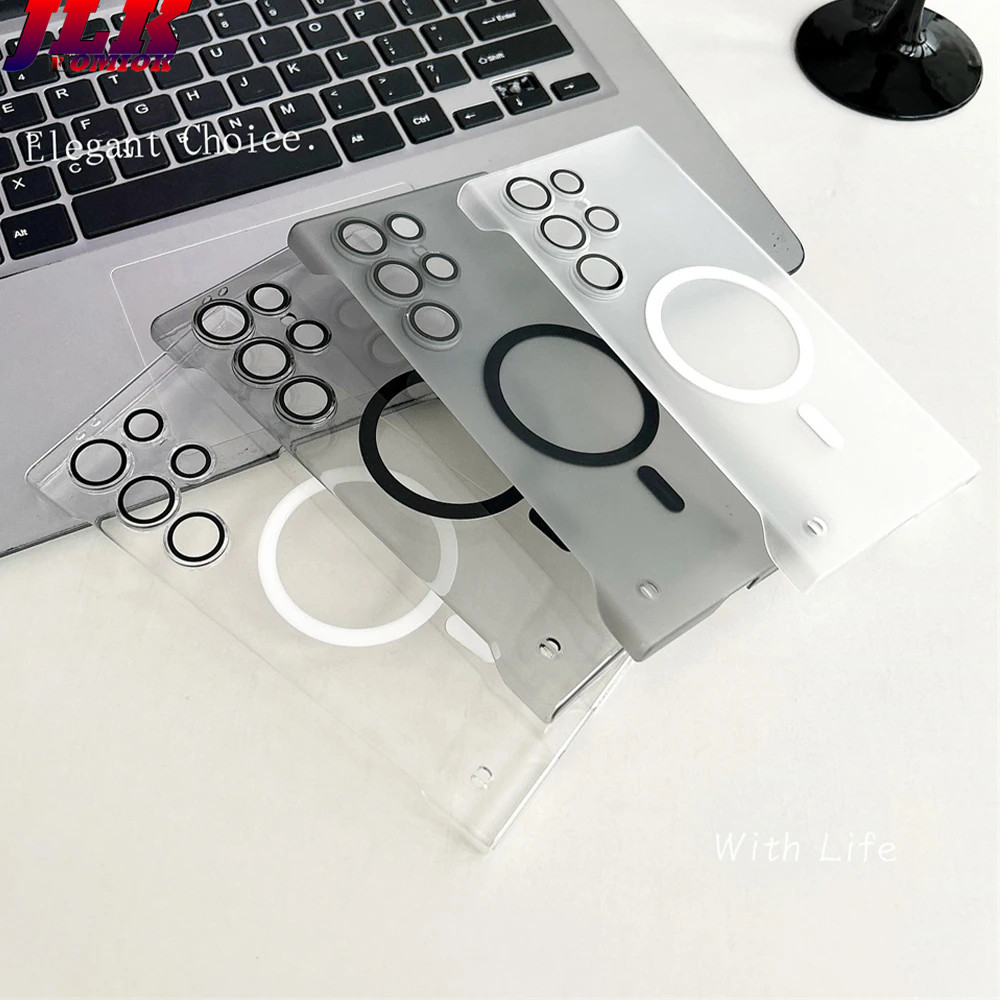 SAMSUNG [JLK] เคสโทรศัพท์แม่เหล็กไร้กรอบใสบางเฉียบสําหรับsamsung S25 S24 Plus S22 S23 Ultraชาร์จไร้สายปกหลัง