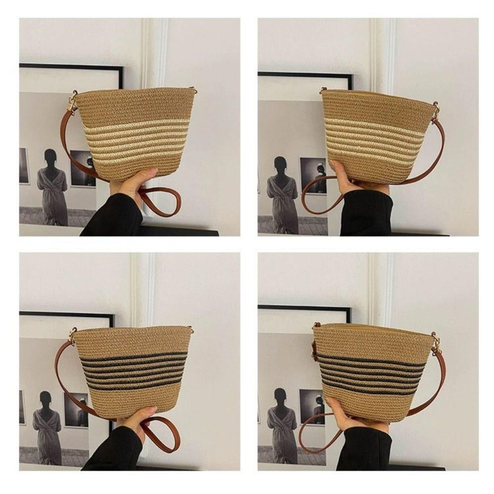 Balm Women Totes Bag, กระเป๋าสะพายทอฟางความจุขนาดใหญ่, ซิปทอแบบพกพา Handmade Vacation Beach Bag Women