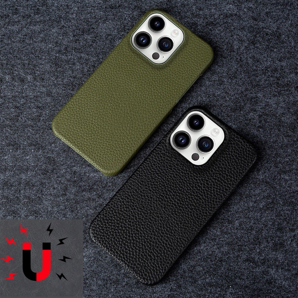 หรูหราแม่เหล็กหนังวัวแท้สําหรับ ไอโฟน 16 มือโปร สูงสุด 15 บวก 14 13 12 มินิ 11 ไร้สายชาร์จปกหลัง