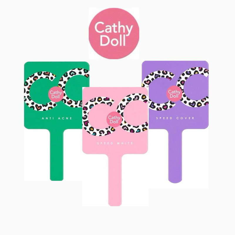 CATHY DOLL กระจก แต่งหน้า ขนาด 12x21.5 มีด้ามจับ ทรงสี่เหลี่ยมใช้งานง่ายและจับถนัดมือ