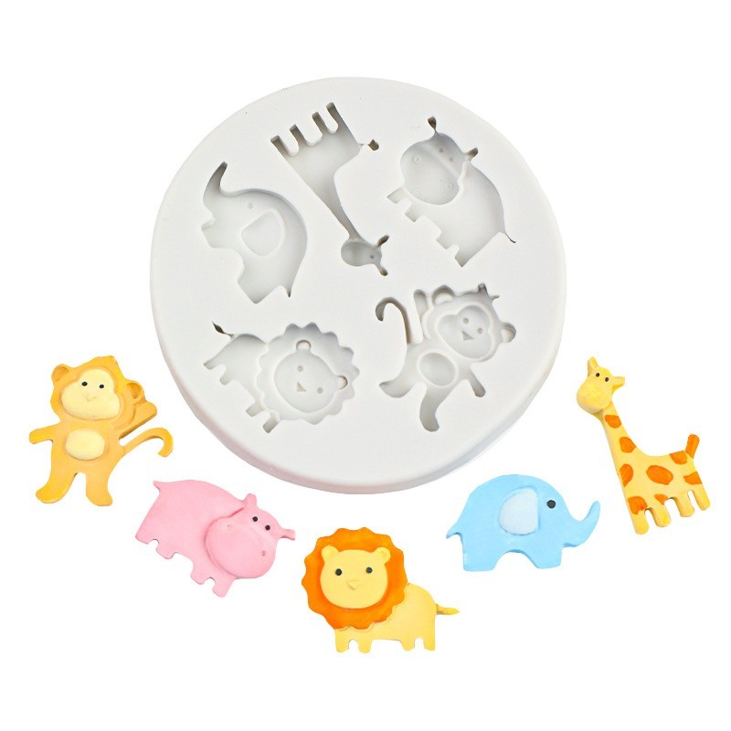 ซีรีส์สัตว์ป่า Hippopotamus Lion Elephant Monkey Giraffe Small Animal Sugar Cake Decor แม่พิมพ์ซิลิโคน