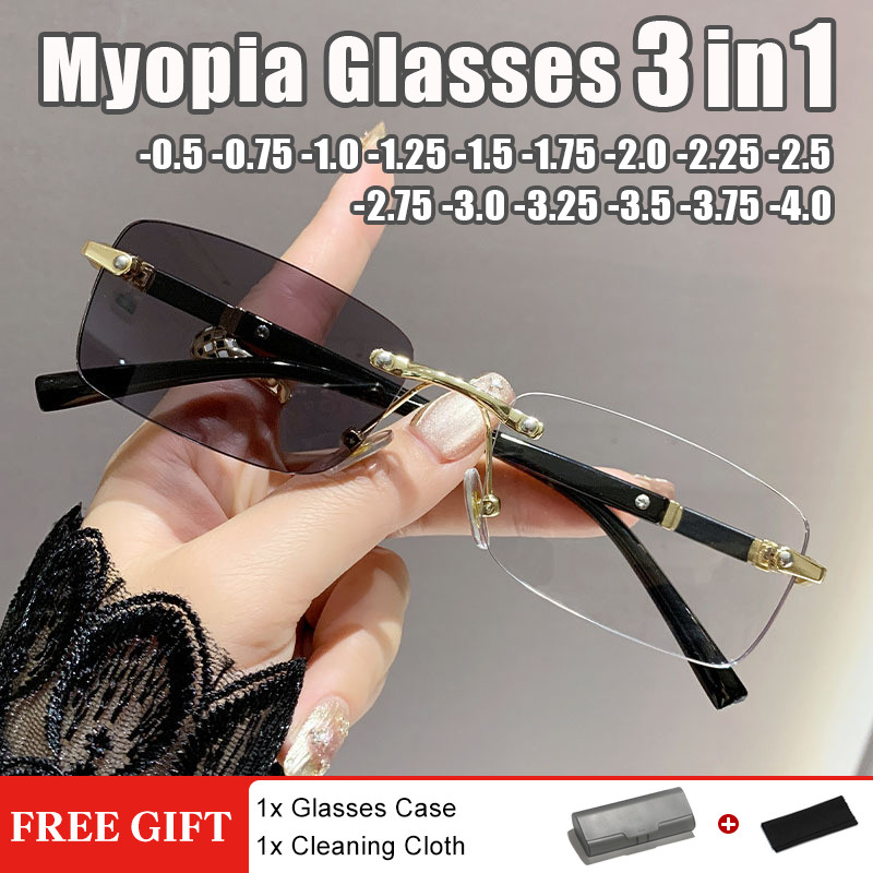 0 ~ 400 กรอบโลหะแฟชั่น Photochromic Frameless Anti-blue สําหรับผู้หญิง ทรงสี่เหลี่ยมผืนผ้า