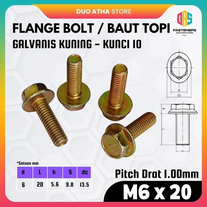 หน้าแปลน Bolt M6x20 / หน้าแปลน Bolt M6x20 / M6x20 สังกะสีหมวกสีเหลือง Bolt Key 10