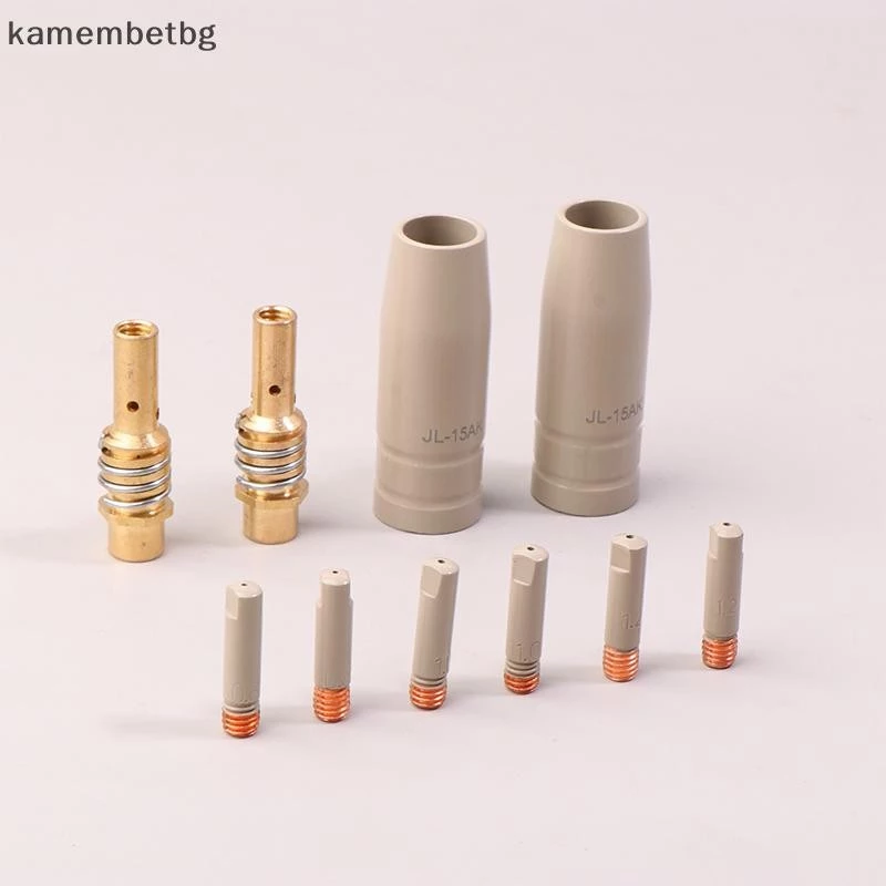Kamembetbg 9 ชิ้น 0.8/1.0/1.2 มิลลิเมตร MIG ไฟฉายหัวฉีดแก๊ส Tip Holder ชิ้นส่วนป้องกัน 15AK ไฟฉายเชื่อมใหม่เคลือบป้องกันหัวฉีด TH