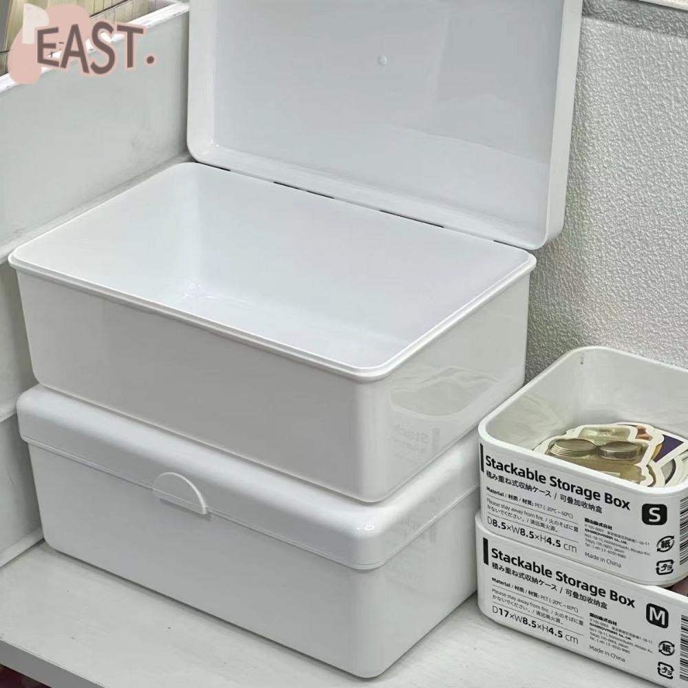 EASTS กล่องเก็บของ, ที่ใส่รูปภาพกันฝุ่นสีขาว, การ์ดกล่องจัดระเบียบฝาพับพลาสติก