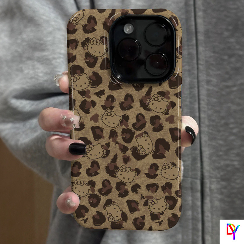 เสือดาวพิมพ์ Hello Kitty Apple 16/17/15promax เคสโทรศัพท์ Iphone15 ฟิล์มใหม่ 2-in-1 14/13 Creative 12/11promax Niche 7/8Plus XR