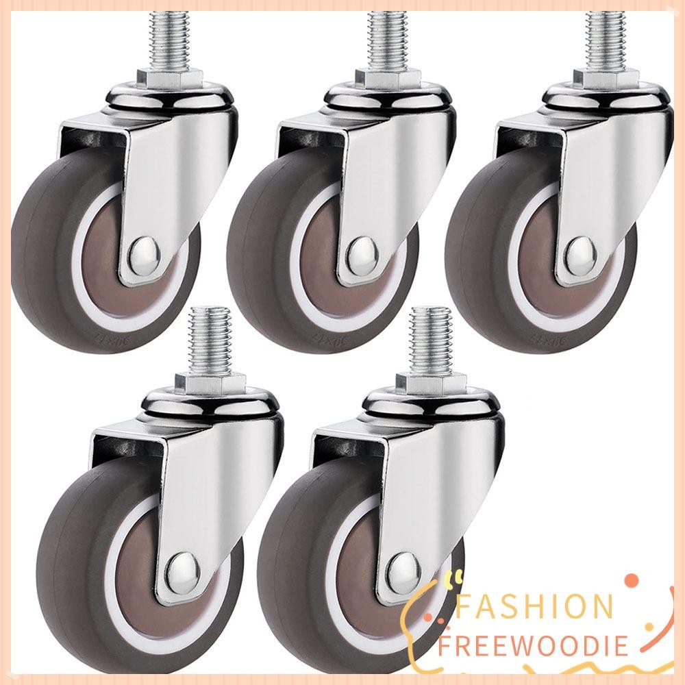 FREEWOODIE 4PCS เกลียวหมุนล้อ, 1.5 “/2” ล้อ TPE ยางเฟอร์นิเจอร์ Castor, ไม่มีเสียงรบกวน M8 เบรคยาง Castor สําหรับเตียงเด็ก