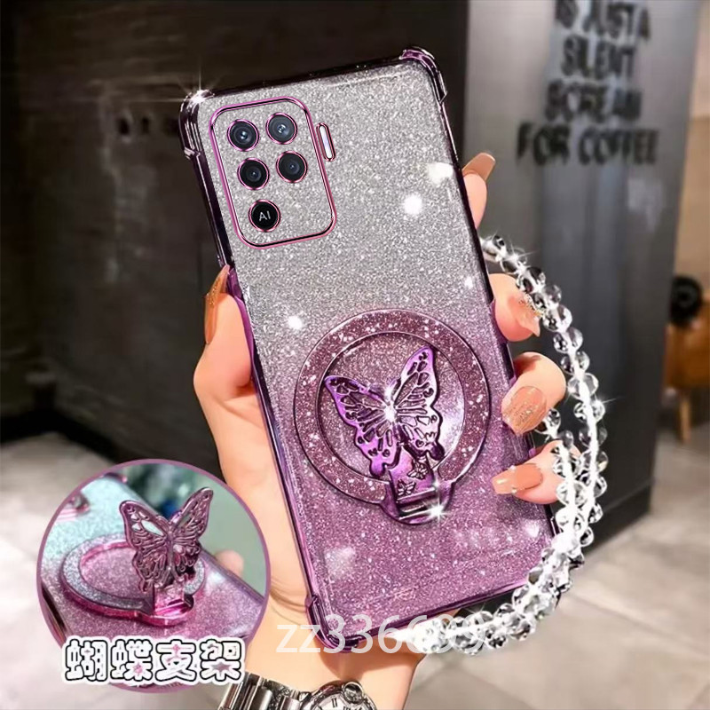 ปลอก OPPO A93 A94 4G 4F 5F F19 Pro Plus เคสโทรศัพท์ 2025 Sparkling powder หรูหราผีเสื้อใหม่รอบวงเล็บ glitter powder เคสโทรศัพท์ SJSFDDR