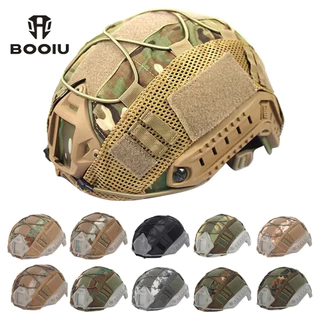 Booiu FAST หมวกกันน็อคยุทธวิธีกลางแจ้งการล่าสัตว์ Airsoft หมวกกันน็อคผ้า Camo หมวกกันน็อคอุปกรณ์เสริม
