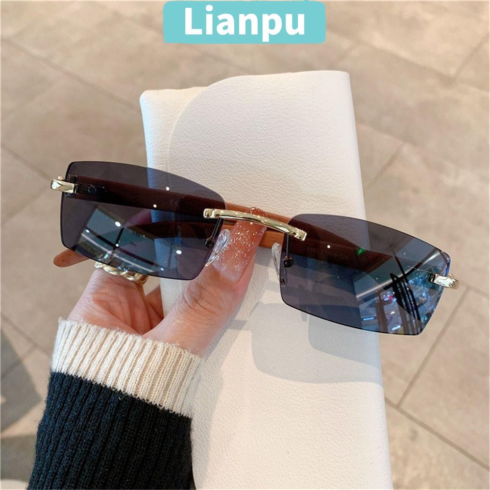 แว่นกันแดด LIANPU Punk, Gradient UV400 สี่เหลี่ยมผืนผ้าดวงอาทิตย์แว่นตา, แว่นตาไร้กรอบอินเทรนด์สําหรับผู้หญิงและผู้ชาย