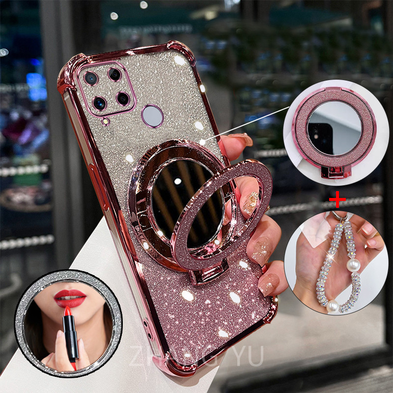 ปลอกสําหรับRealme C15 C12 C25 C25S Narzo 30AหรูหราชุบGradient Glitterเคสโทรศัพท์เข้ากันได้กับที่วางแม่เหล็กกล้องป้องกันกันกระแทกปกอ่อนSJSFDD07