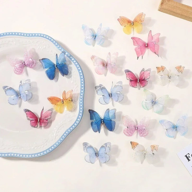 10 ชิ้นชีฟองผีเสื้อตาข่ายผีเสื้อ DIY สติ๊กเกอร์ติดผนัง Hairpins เด็ก Headwear Hairgrip กิ๊บติดผมอุปกรณ์เสริมผมงานแต่งงานตกแต่ง
