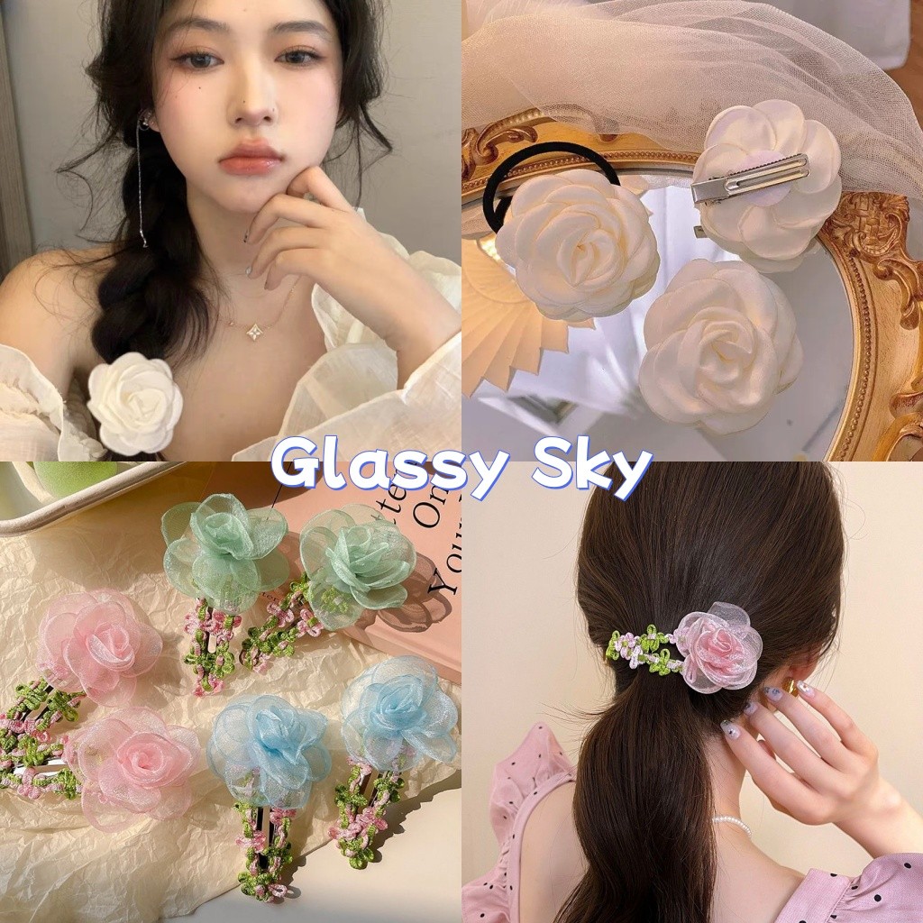 Glassy Sky💖พร้อมส่ง💖 กิ๊บติดผมแฟชั่นดอกไม้ ยางมัดผมลายดอกไม้ (VO-25/VO-26/VO-27)