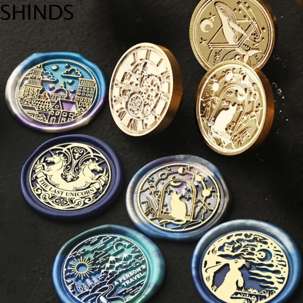 SHINDS Wax Seal Stamp แทนที่หัว, ไอคอนผีเสื้อ Star Sky รูปแบบซีลขี้ผึ้ง, ดอกไม้ Retro โบราณโลหะปิดผนึกขี้ผึ้งแสตมป์เปลี่ยนหัวสมุดภาพ