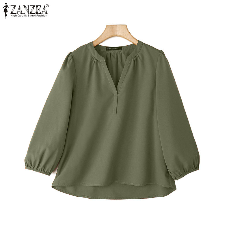 ZANZEA ใส่ ซานเซีย ผู้หญิงแฟชั่นเกาหลีลําลองคอวี3/4แขนโคมไฟแขนเสื้อท็อปส์