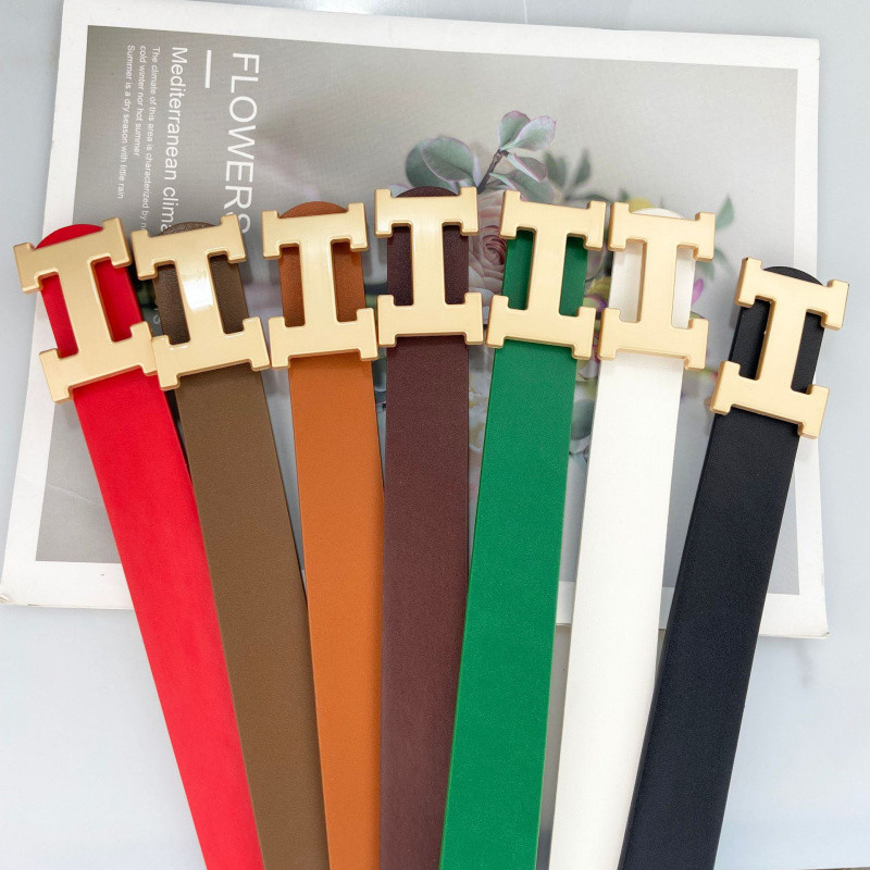 แฟชั่นเข็มขัดหัวเข็มขัดทอง 7 สี เข็มขัดหนังสองชั้น เข็มขัดผู้หญิงธุรกิจที่หรูหรา