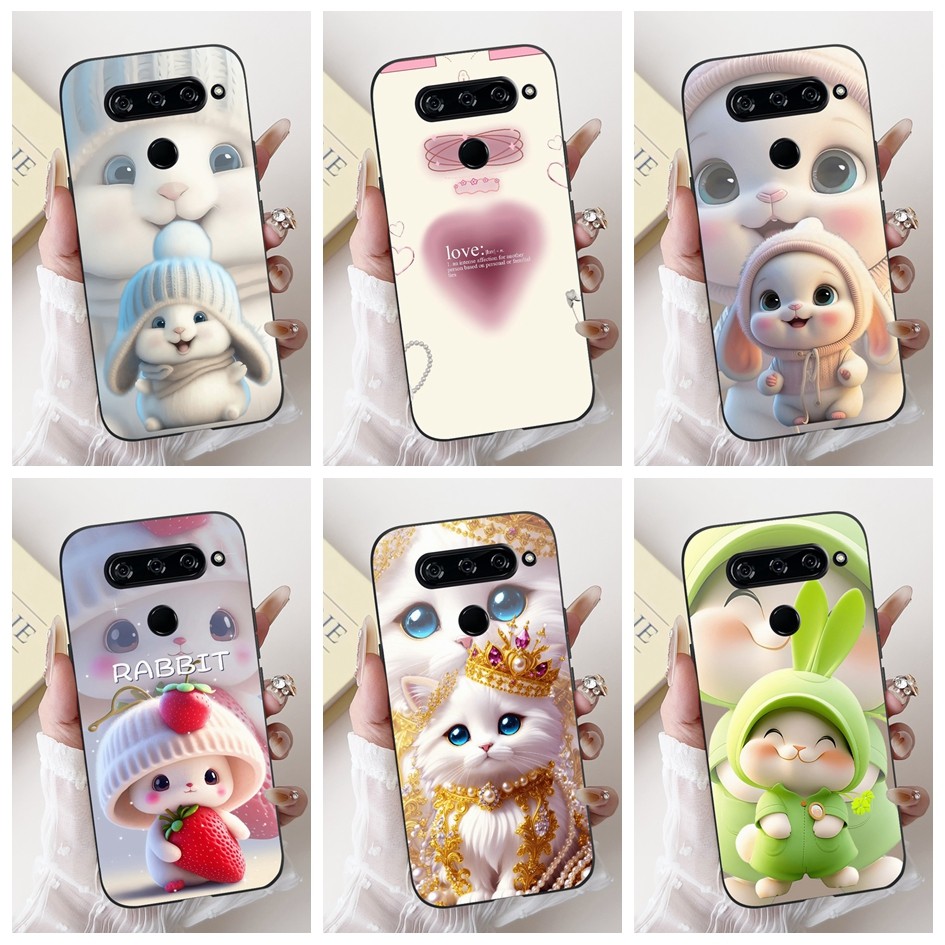 สําหรับ LG V40 ThinQ กรณี V405QA7 V405UA น่ารักการ์ตูนกระต่าย Love Heart กันกระแทกซิลิโคนเคสโทรศัพท์