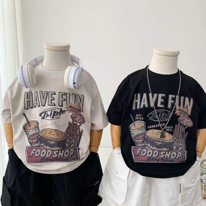 เสื้อยืดแขนสั้นเด็กชายสไตล์ใหม่เด็กฤดูร้อนบางเสื้อยืดครึ่งแขนสนุกพิมพ์แฟชั่นฤดูร้อน T