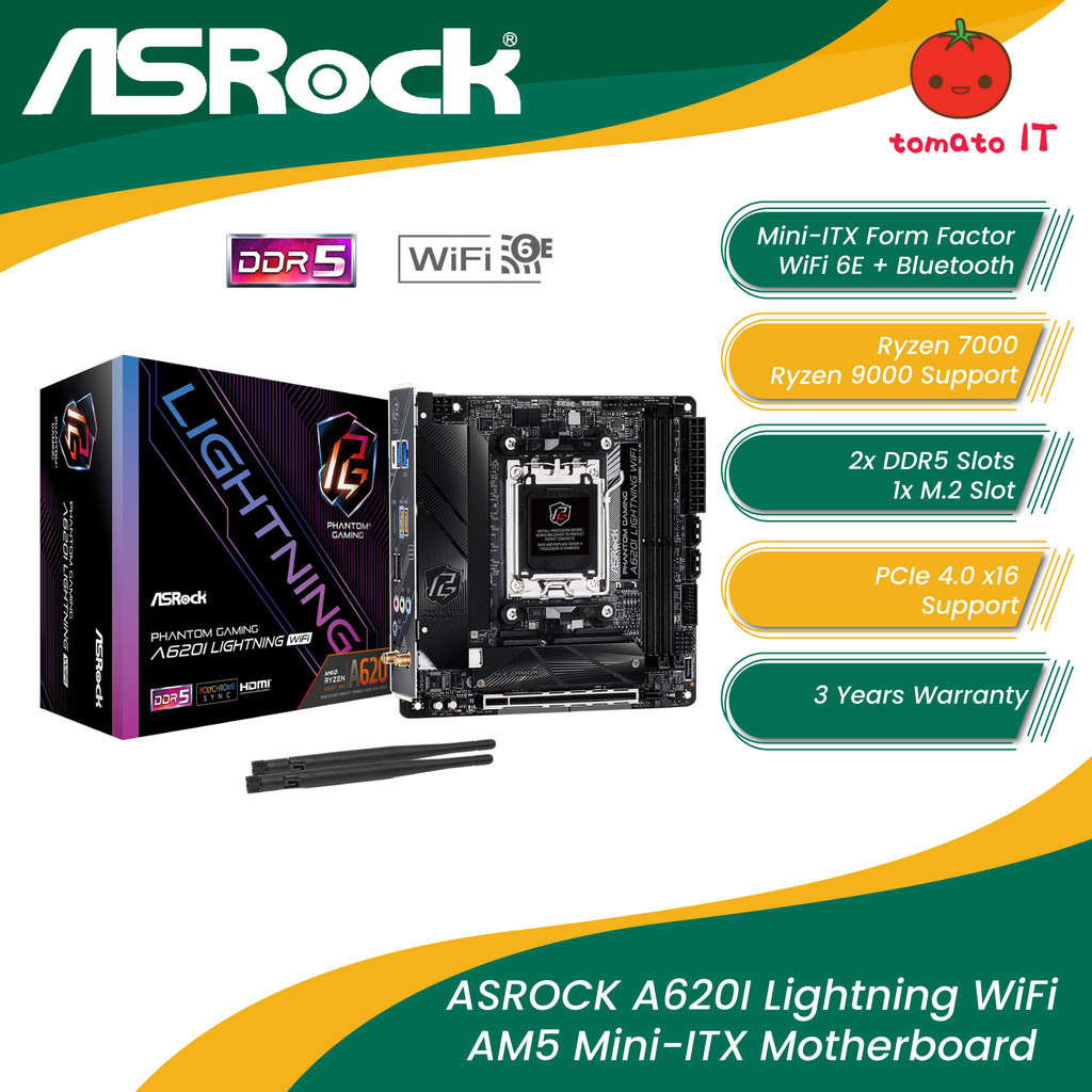 ASROCK A620I Lightning WiFi AM5 Mini-ITX เมนบอร์ด - Ryzen 7000 Ryzen 9000