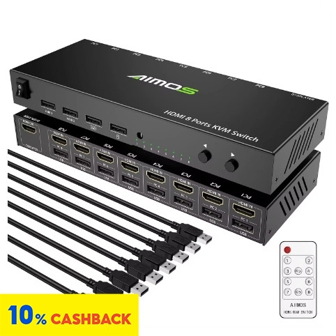 ⭐Aimos HDMI KVM Switch 8 In 1 Out Switch Share Monitor เมาส์คีย์บอร์ด HDMI Switcher 4K ถึง 30Hz สําหรับแล็ปท็อป, PC, PS4