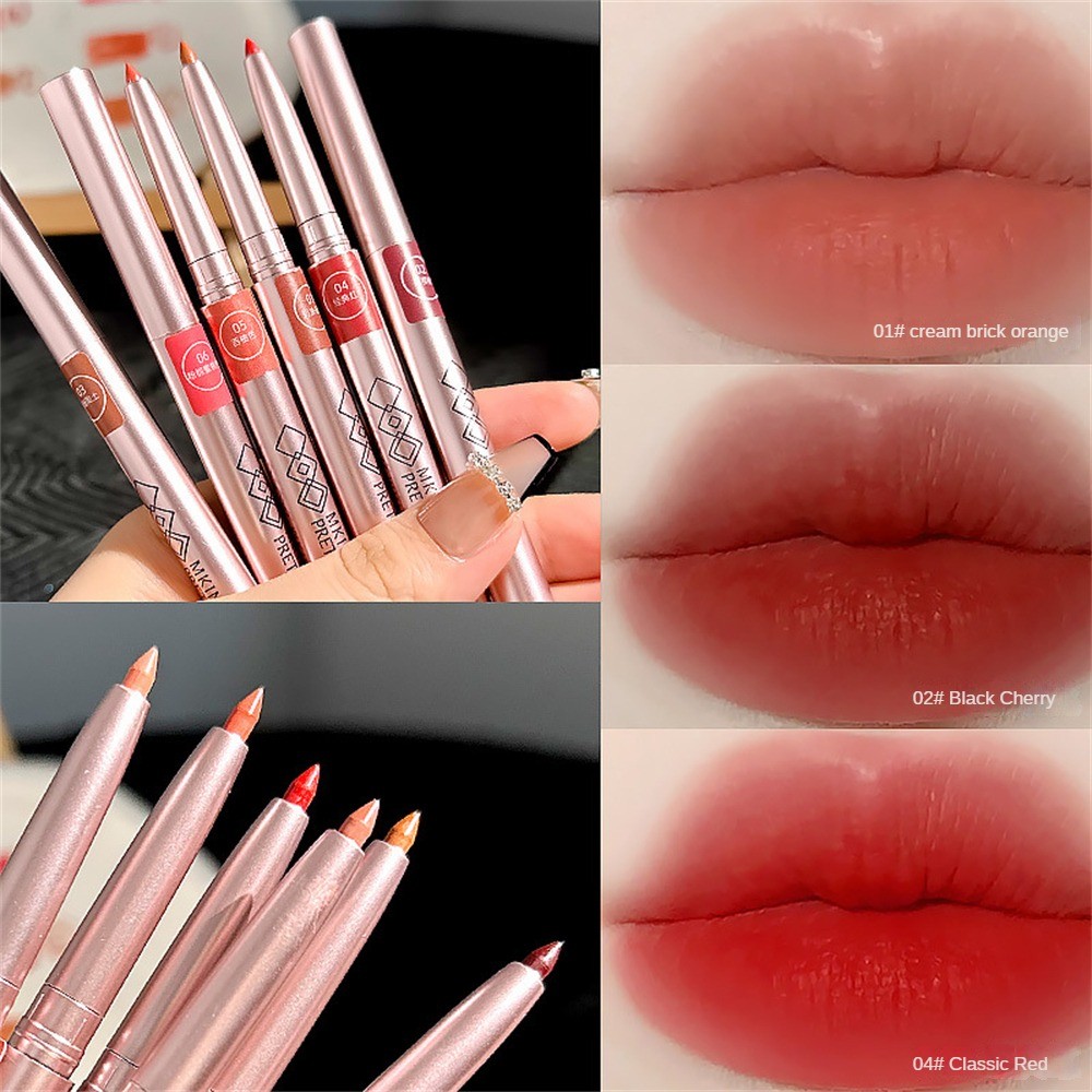 MKING PRETTY ลิปไลเนอร์หมุนได้ 6 สี ลิปสติกแบบแท่ง กันน้ำ ติดทนนาน แมตต์ ดินสอเขียนขอบปาก